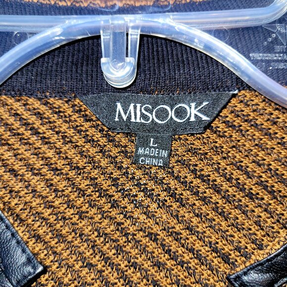 Misook Faux Leather Trim Knit Cardigan Jacket - Picture 3 of 7